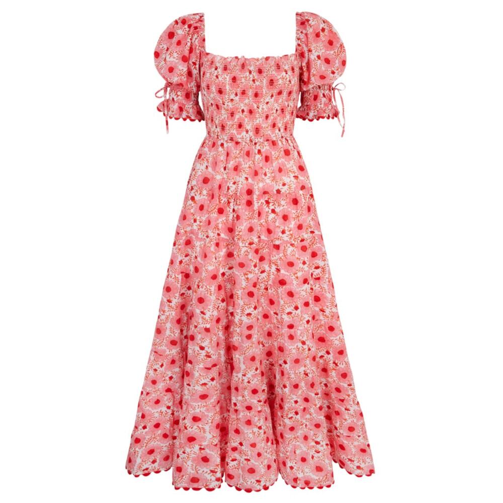 Pink City Prints Jodhpur Smocked Puff Sleeve Midi Dress